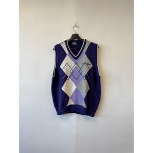 VTG Southpole Sweater Vest Medium Purple Argyle Knit V Neck Y2K Retro Streetwear
